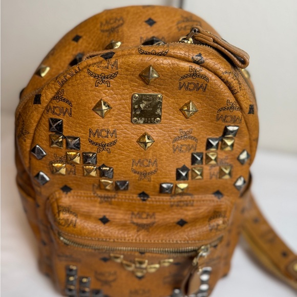 MCM Brown Backpack with Gold and Silver Studs - Picture 4 of 10